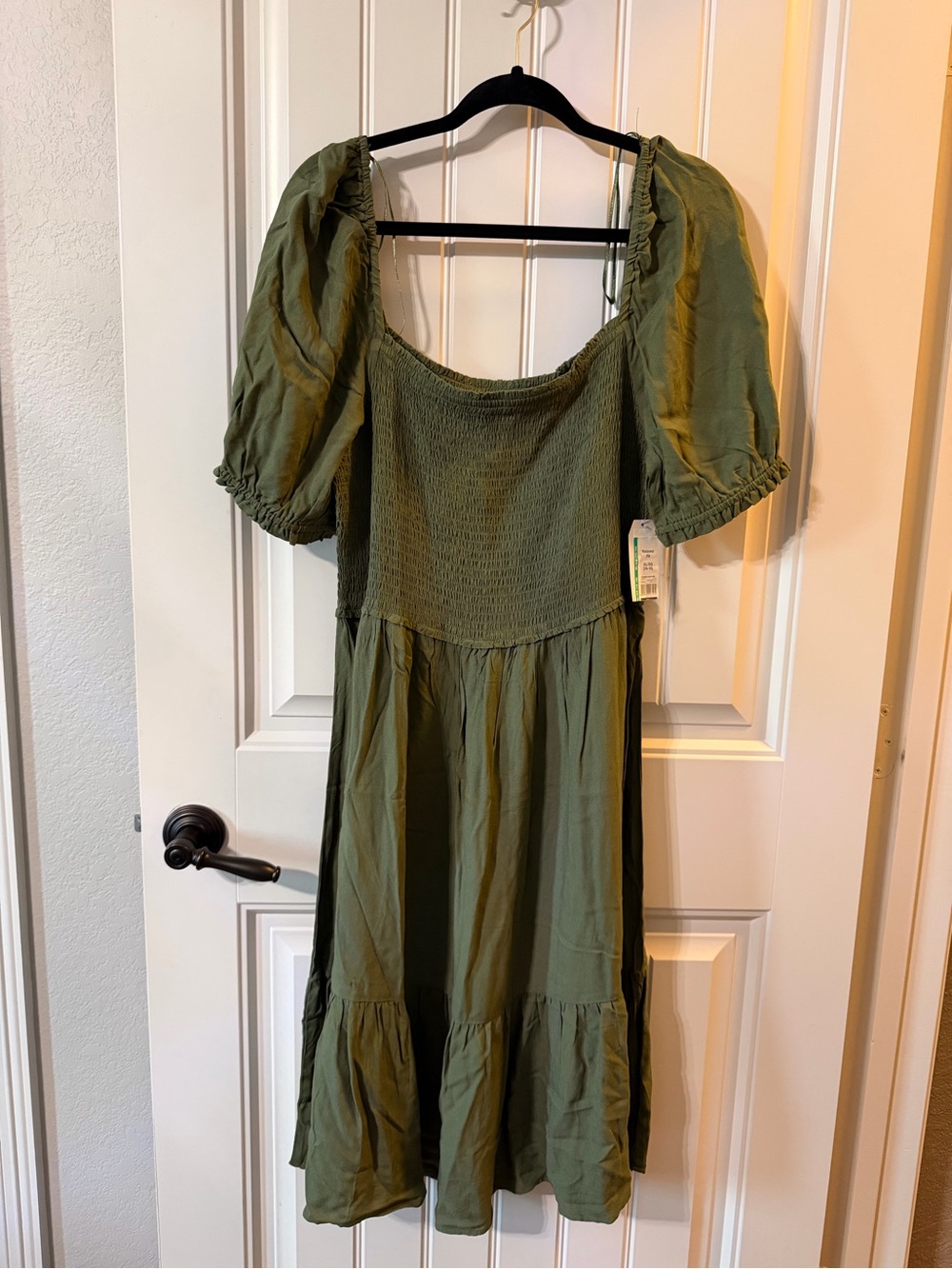 Time and Tru Olive Green Smocked Bodice Midi Dress
